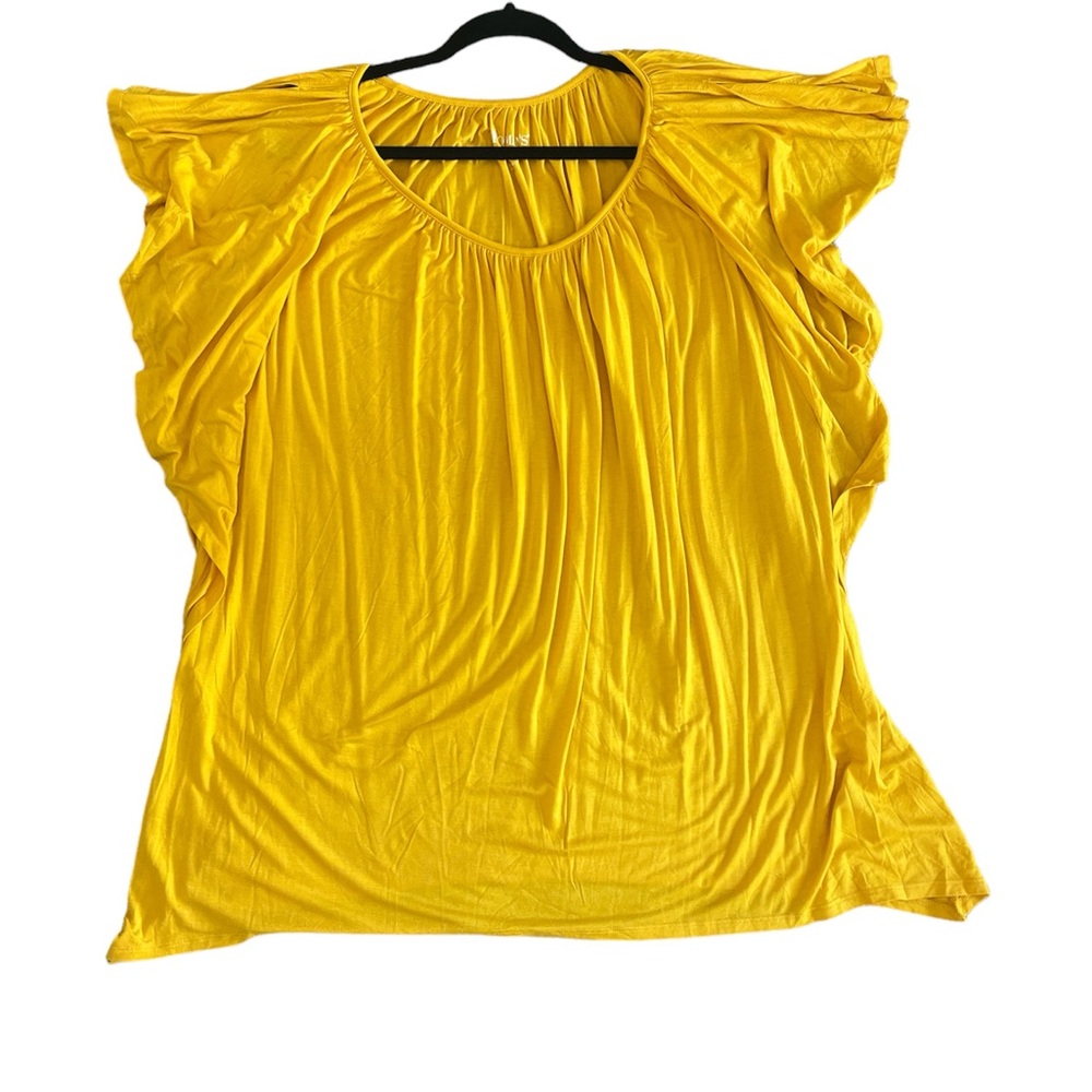 Roamans yellow top flowy blouse flatter short sleeves size 14/16